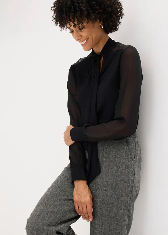 Knytblus med spets, bonprix