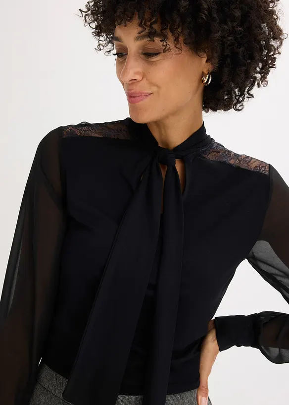 Knytblus med spets, bonprix