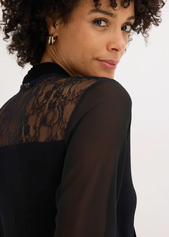 Knytblus med spets, bonprix