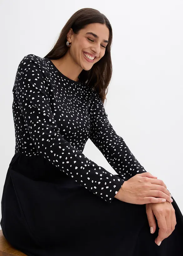 Klänning i materialmix av bomull, bonprix