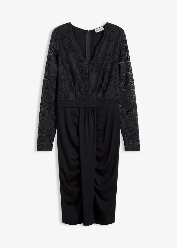 Spetsklänning med drapering, bonprix