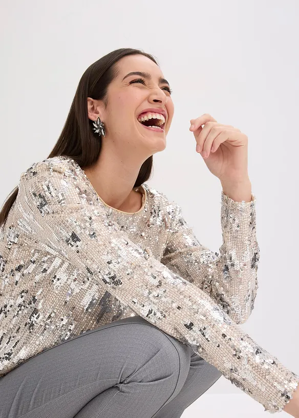 Långärmad paljettopp, bonprix