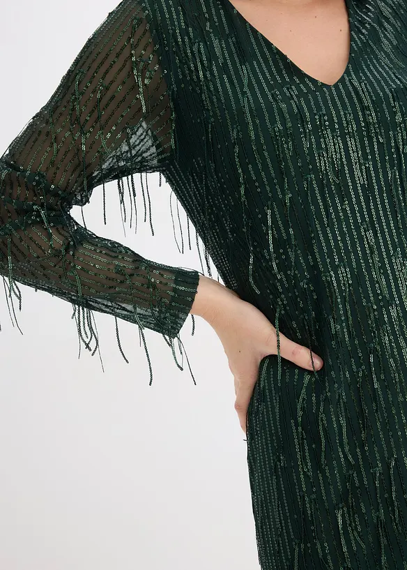 Paljettklänning med fransar, bonprix