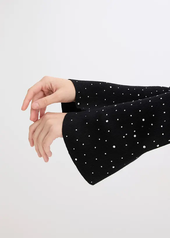 Finstickad tröja med dekorativa trumpetärmar, bonprix