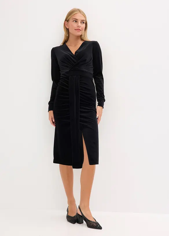 Mellanlång klänning i följsam sammet, bonprix