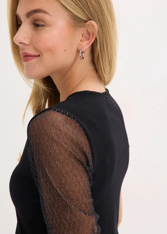 Finstickad tröja med meshinfällning, bonprix