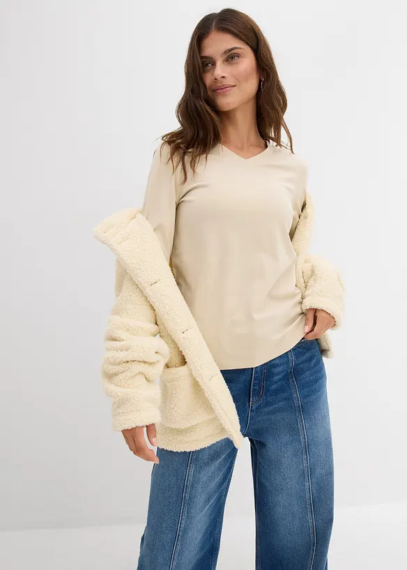 Långärmad topp i figurnära modell, bonprix