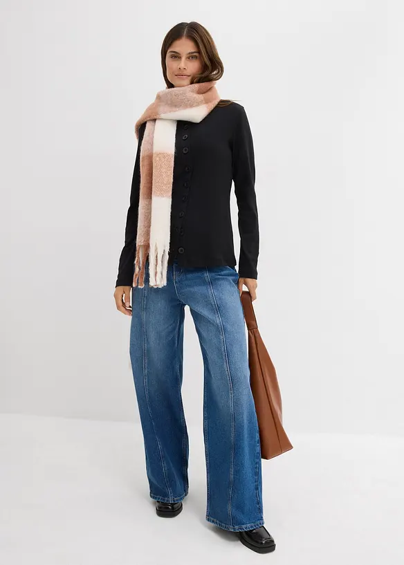 L&aring;ng&auml;rmad topp i ribbat material av ren bomull, bonprix