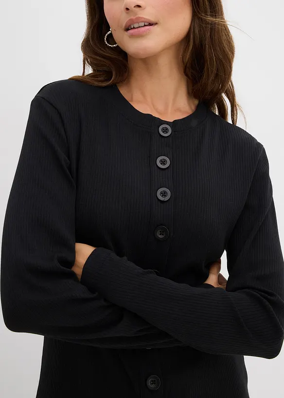 L&aring;ng&auml;rmad topp i ribbat material av ren bomull, bonprix