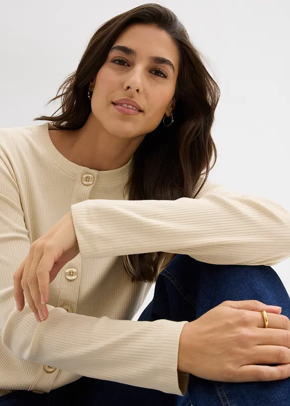 Långärmad topp i ribbat material av ren bomull, bonprix