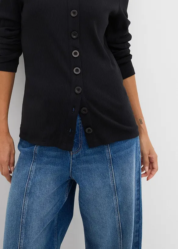 L&aring;ng&auml;rmad topp i ribbat material av ren bomull, bonprix