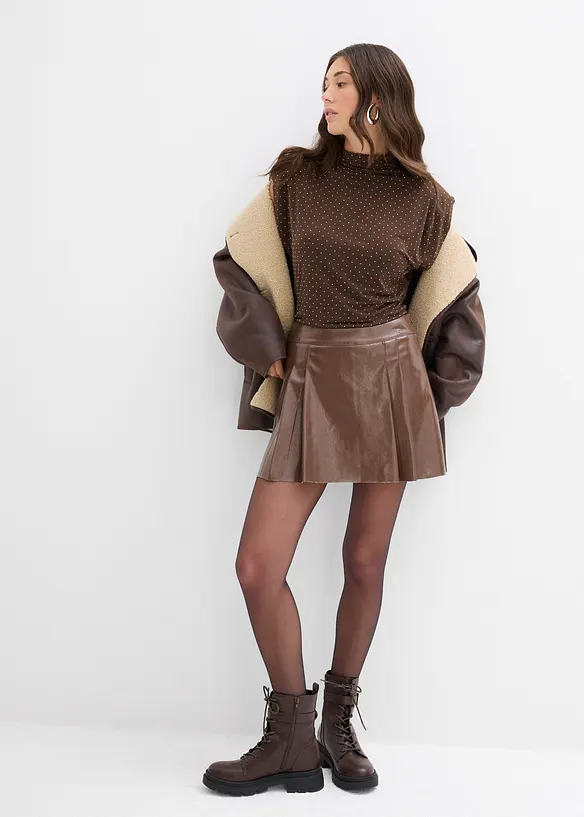 Minikjol i skinnimitation med motveck, bonprix