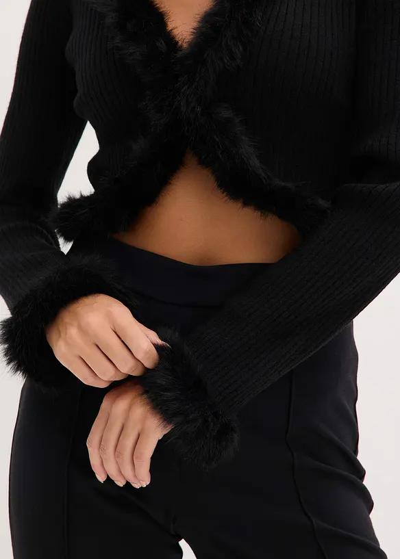 Cardigan med fuskpäls, bonprix