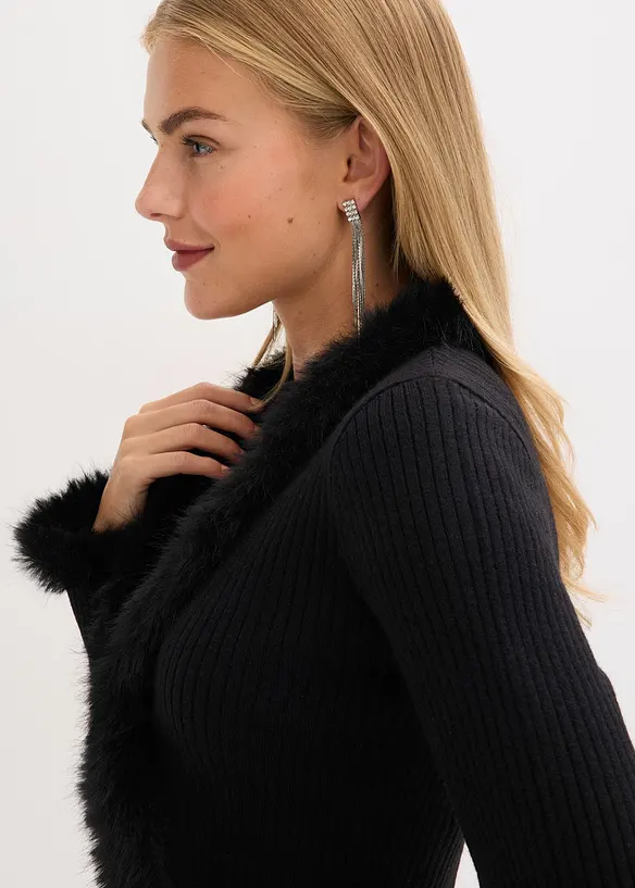Cardigan med fuskpäls, bonprix