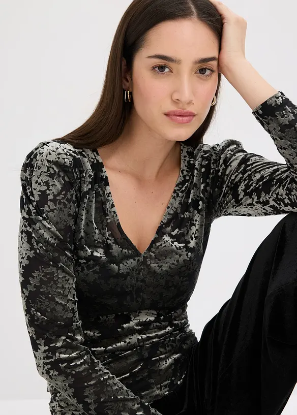 Långärmad topp av sammet, bonprix