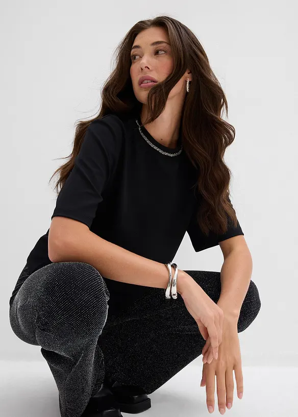 Oversizetopp med pärlbesättning, bonprix