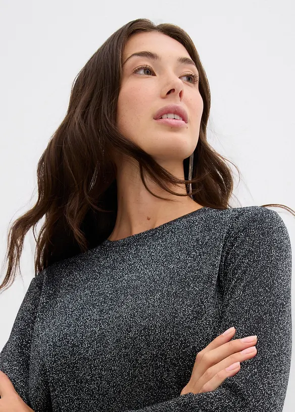 Långärmad topp med glittergarn, bonprix