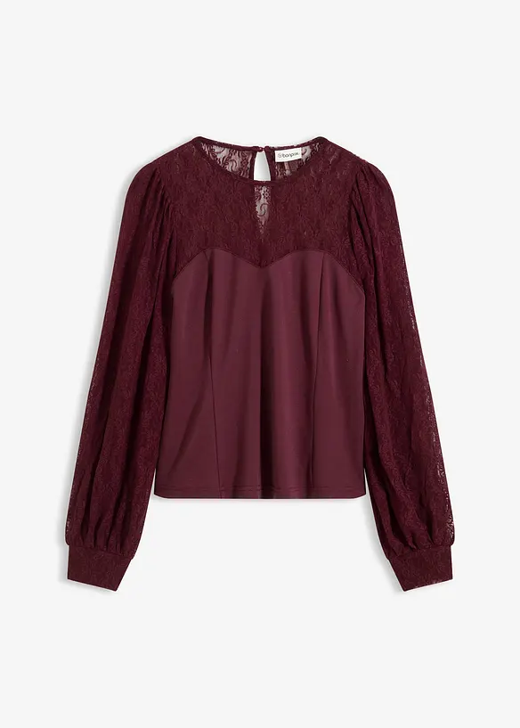 Långärmad topp med spets, bonprix