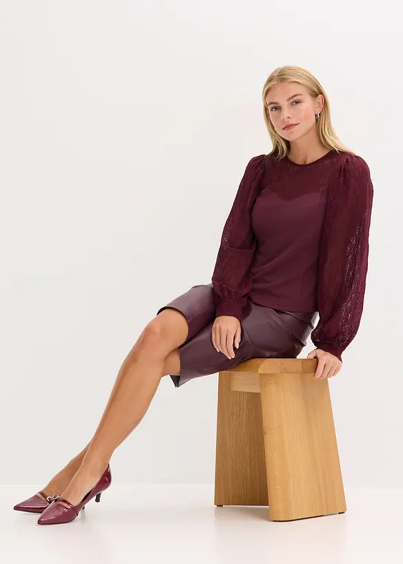 Långärmad topp med spets, bonprix