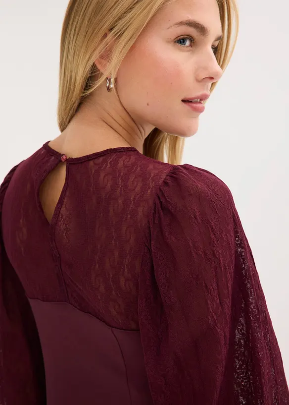 Långärmad topp med spets, bonprix