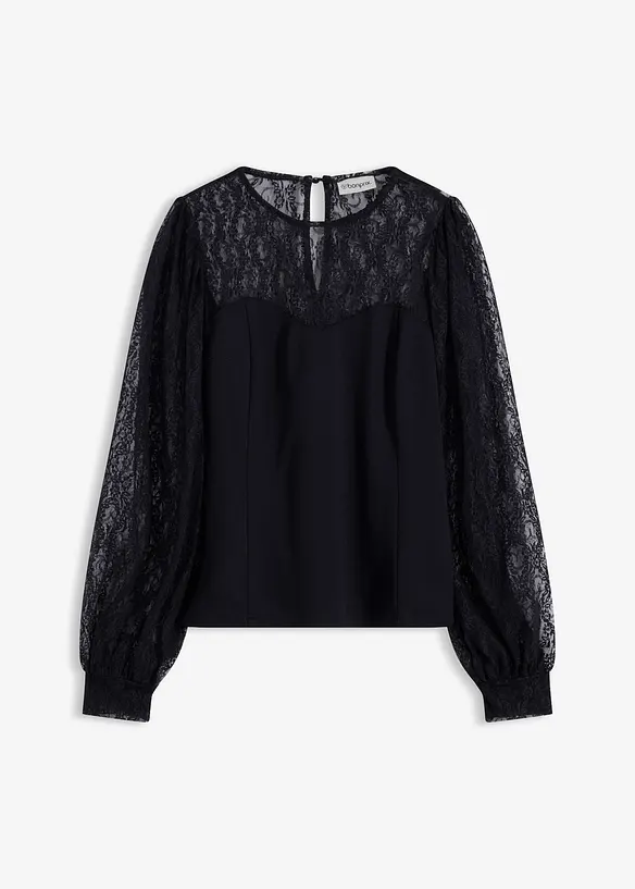 Långärmad topp med spets, bonprix