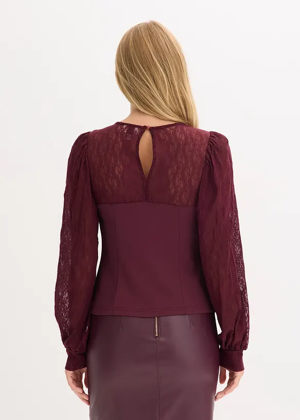 Långärmad topp med spets, bonprix