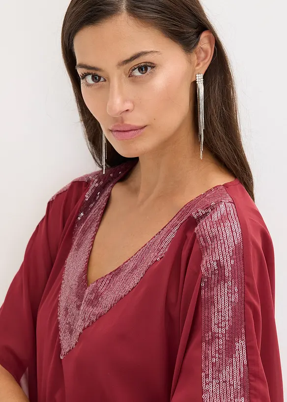 Oversized blus med paljettinfällning, bonprix