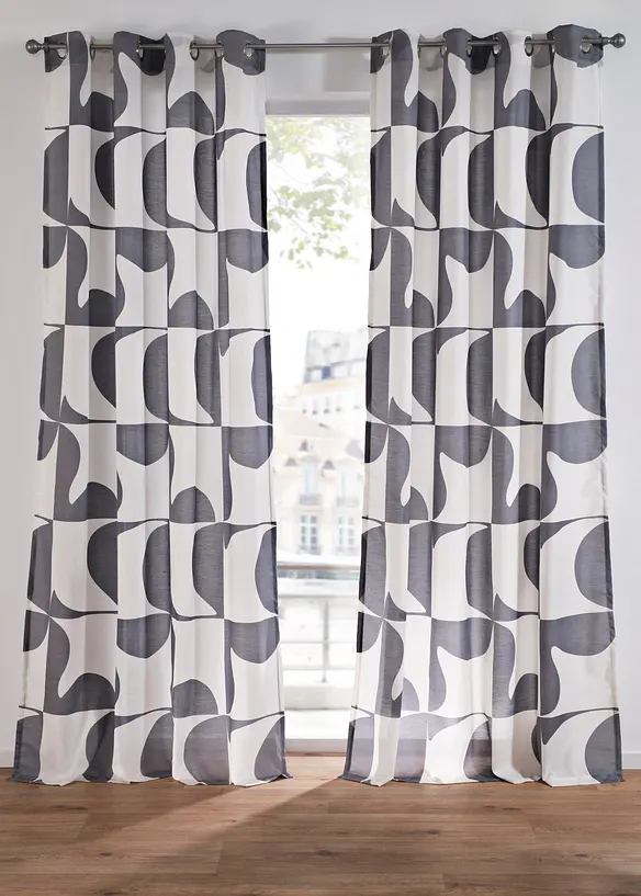 Gardin med grafiskt m&ouml;nster i &aring;tervunnen polyester (1-pack), bonprix