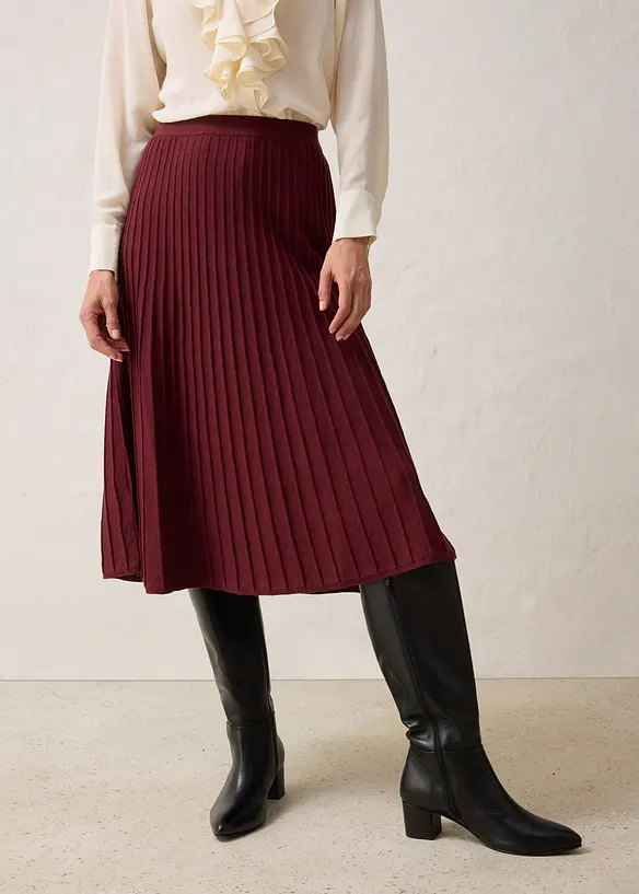 Stickad kjol med merinoull, bonprix