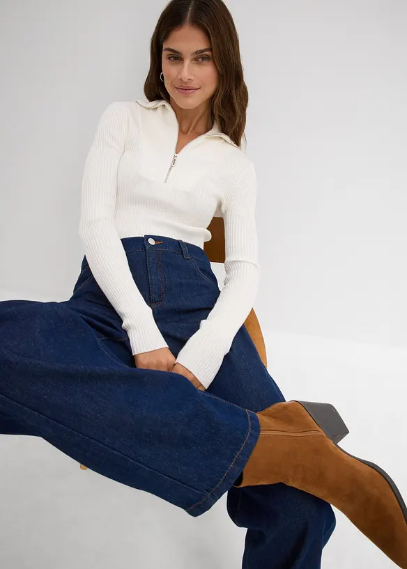 Jeans i Barrel-modell, Mid Waist, Super Soft, bonprix