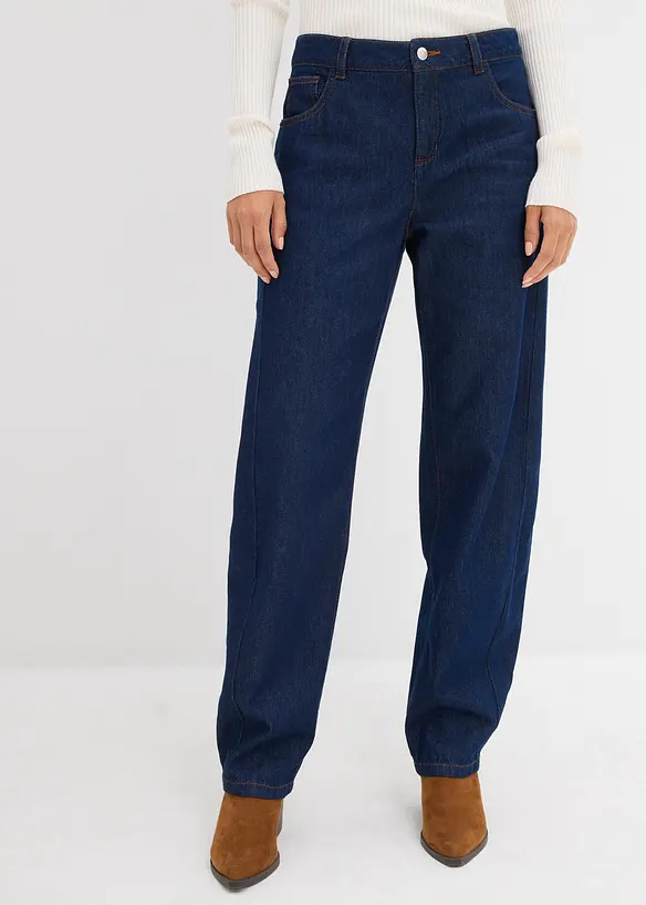Jeans i Barrel-modell, Mid Waist, Super Soft, bonprix