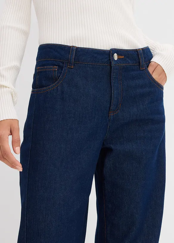 Jeans i Barrel-modell, Mid Waist, Super Soft, bonprix