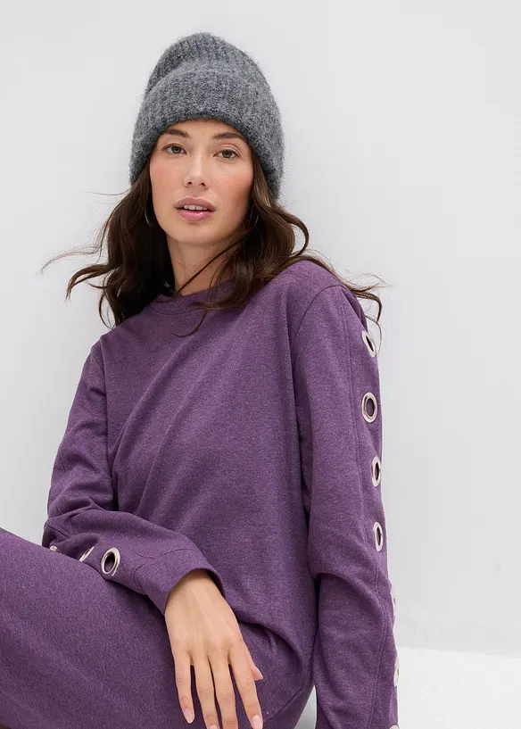 Trikåklänning med öljetter, bonprix