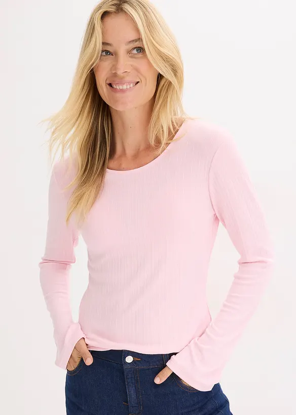 Ribbad l&aring;ng&auml;rmad topp, bonprix