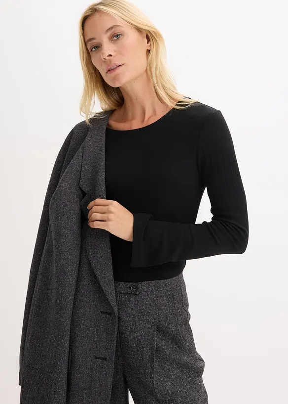 Ribbad l&aring;ng&auml;rmad topp, bonprix