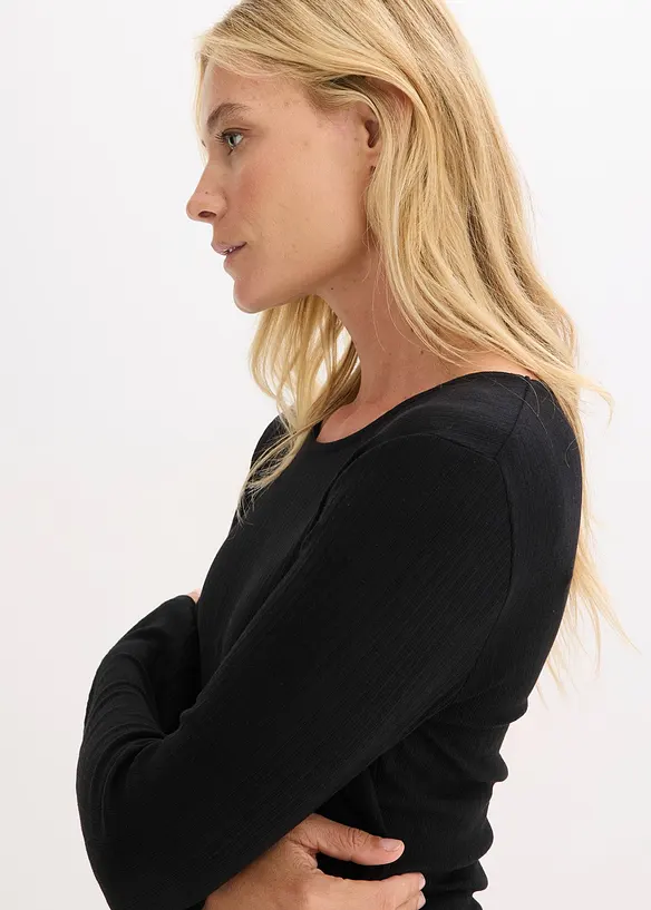 Ribbad l&aring;ng&auml;rmad topp, bonprix