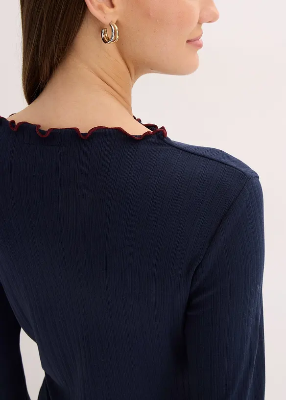 Ribbstickad topp med l&aring;nga &auml;rmar, bonprix