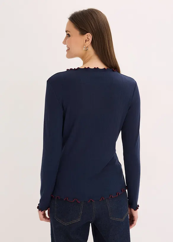 Ribbstickad topp med l&aring;nga &auml;rmar, bonprix