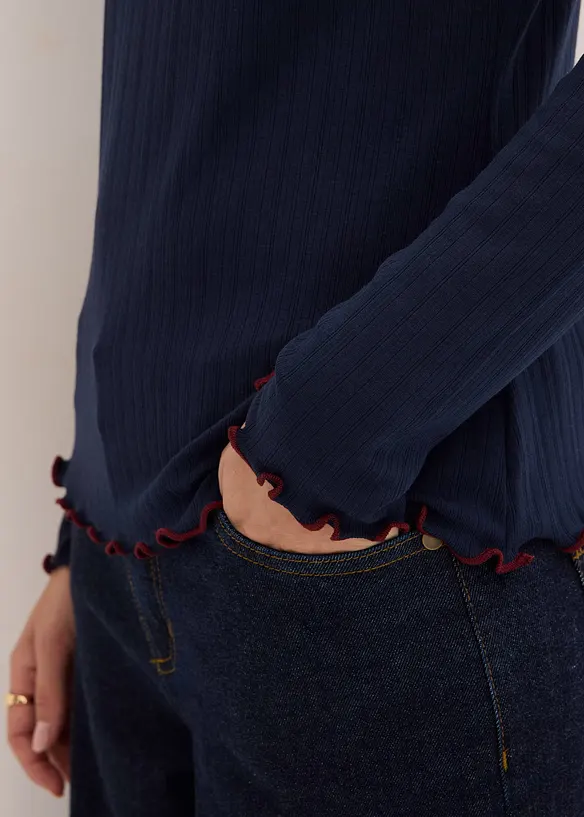 Ribbstickad topp med l&aring;nga &auml;rmar, bonprix