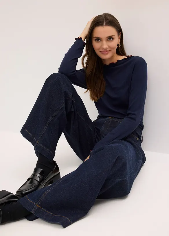 Ribbstickad topp med l&aring;nga &auml;rmar, bonprix