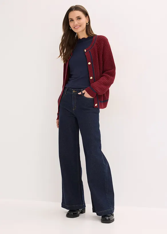 Ribbstickad topp med l&aring;nga &auml;rmar, bonprix