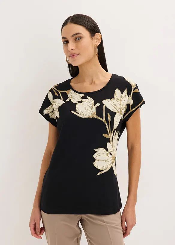 Topp i ekologisk bomull med blommotiv, bonprix
