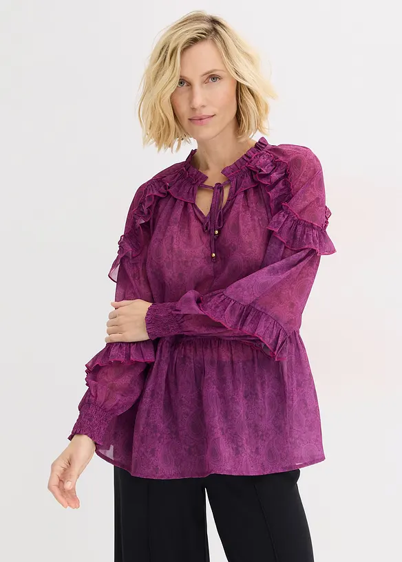 Chiffongblus med rysch, bonprix