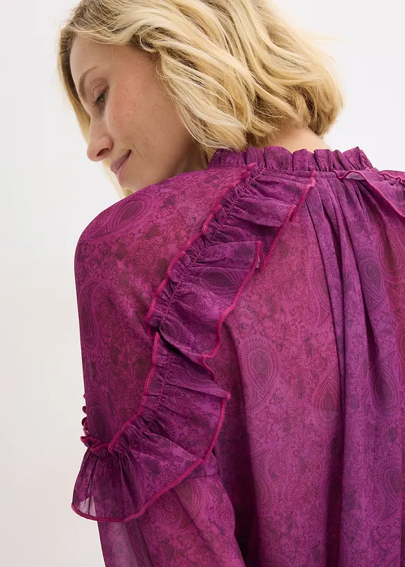 Chiffongblus med rysch, bonprix