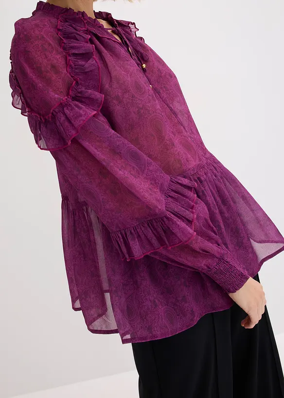 Chiffongblus med rysch, bonprix