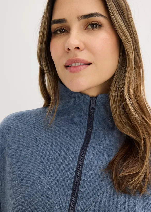 Tr&ouml;ja med krage och dragkedja och byxa, av v&aring;fflad jersey, bonprix