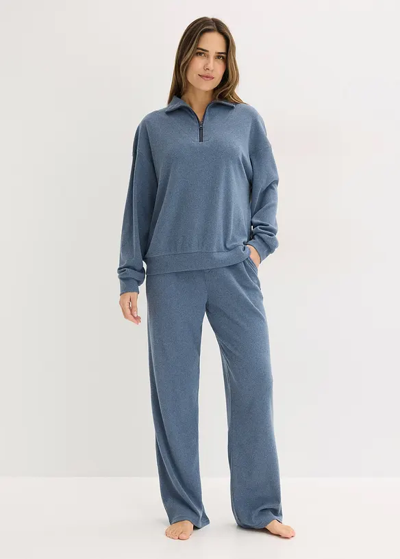 Tr&ouml;ja med krage och dragkedja och byxa, av v&aring;fflad jersey, bonprix