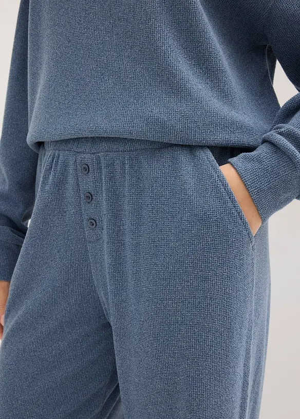 Tr&ouml;ja med krage och dragkedja och byxa, av v&aring;fflad jersey, bonprix