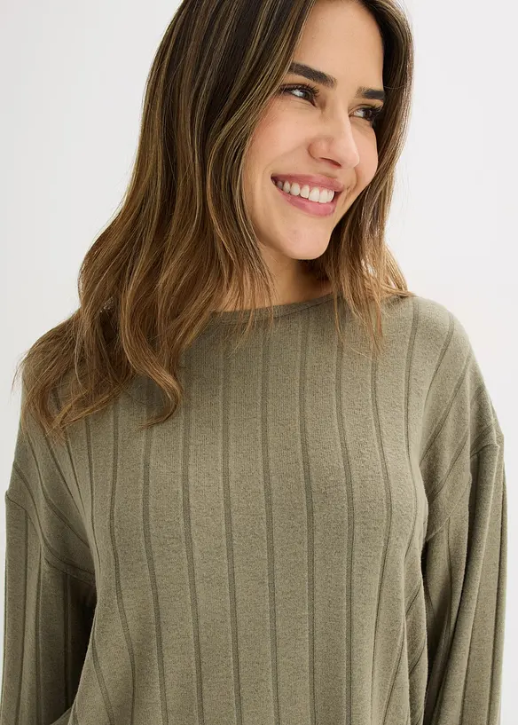 Topp och byxa i mjukt, ribbstickat material, bonprix