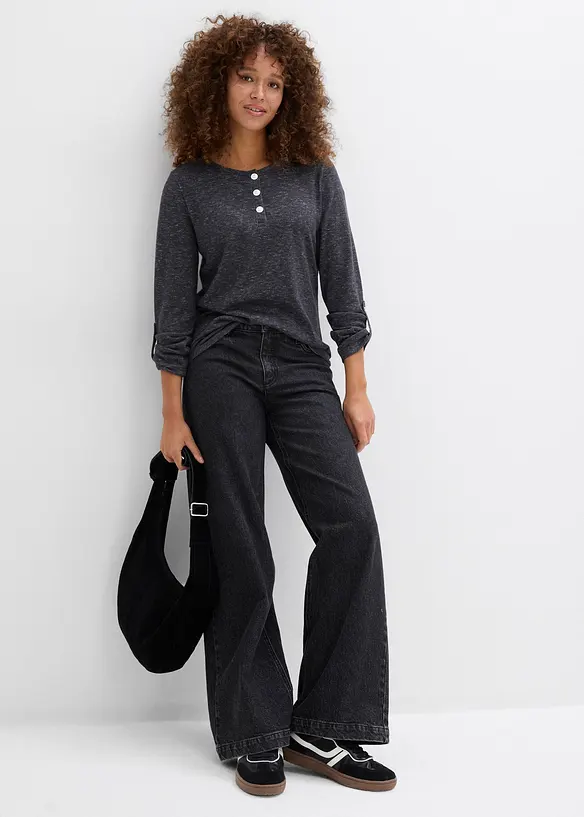 L&aring;ng&auml;rmad topp med bomull och knappsl&aring;, bonprix